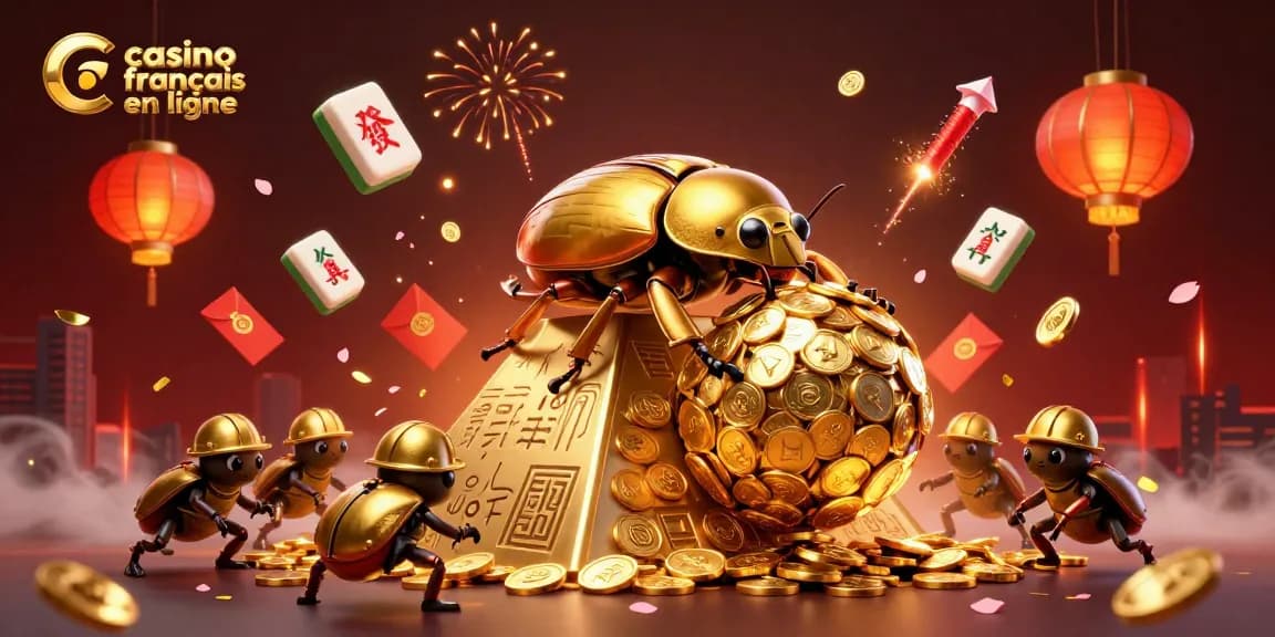 Actions de jeu captivantes dans un casino en ligne français, remplis de couleurs dorées et d'éléments symboliques.