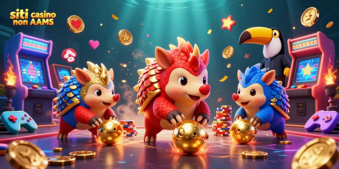 Giocatori dei siti casino non AAMS competono in un gioco divertente tra chips e premi dorati.