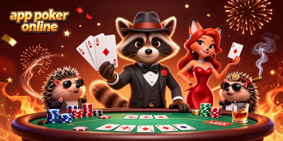 Giocando con le migliori app poker online, un procione e una volpe celebrano una vittoria.