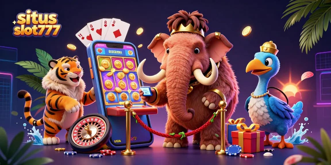 Experience vibrant gameplay with situs slot777 at this lively casino scene featuring colorful slot elements.