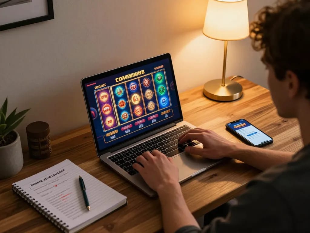 Engaging online casino gaming experience on paris888 with vibrant slot visuals and strategy notes.