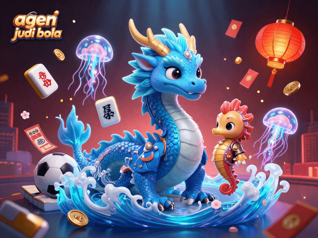 Betting on agen judi bola with an enchanting underwater scene featuring a majestic dragon and vibrant sea creatures.