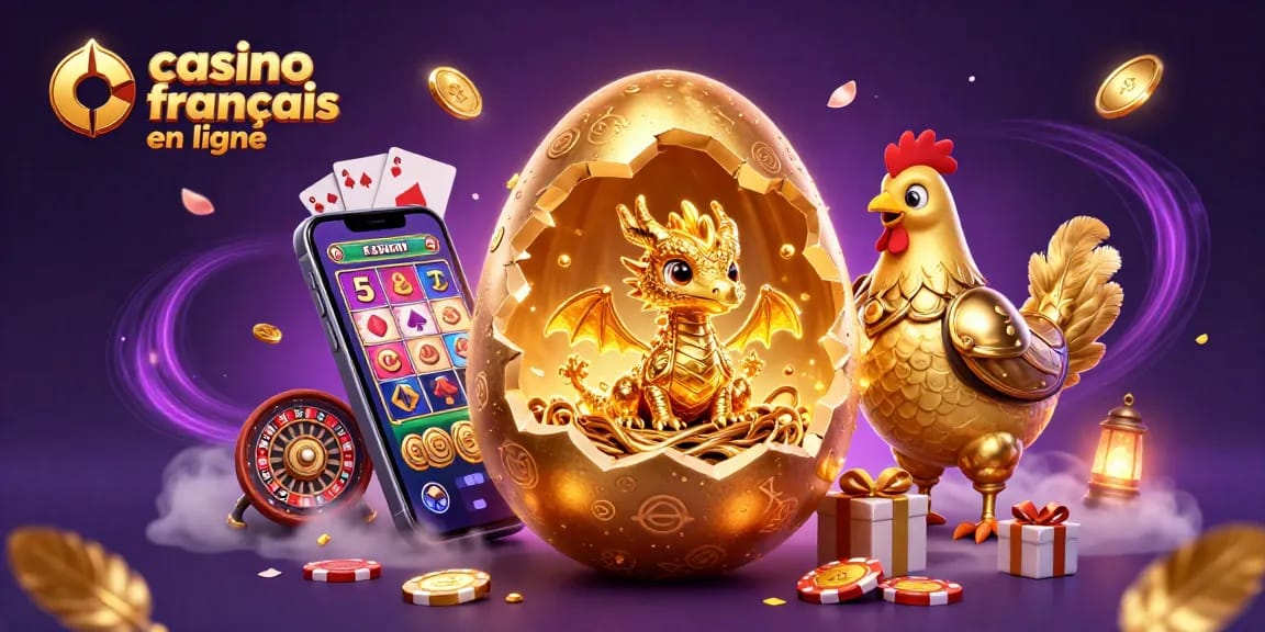 Jouer dans un casino français en ligne avec un œuf doré et un dragon en or cristallisé.