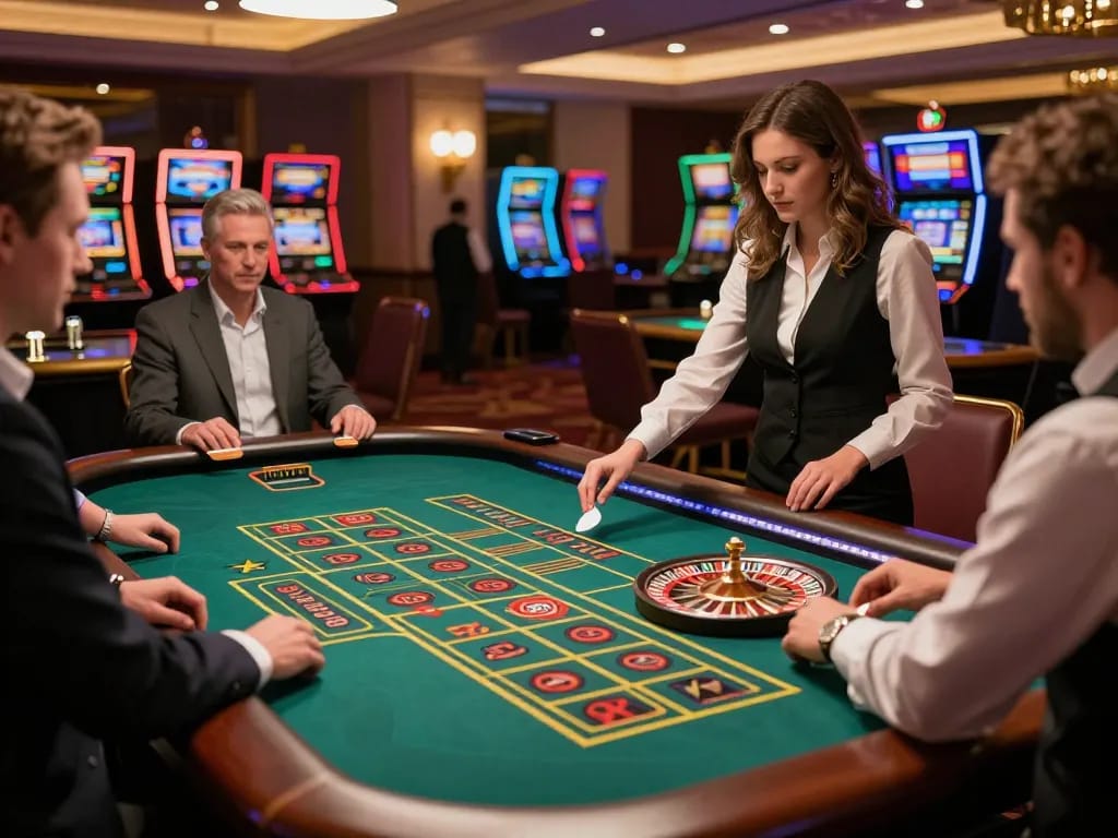 Canada online casinos reddit players enjoying roulette with vibrant decor and strategic betting.