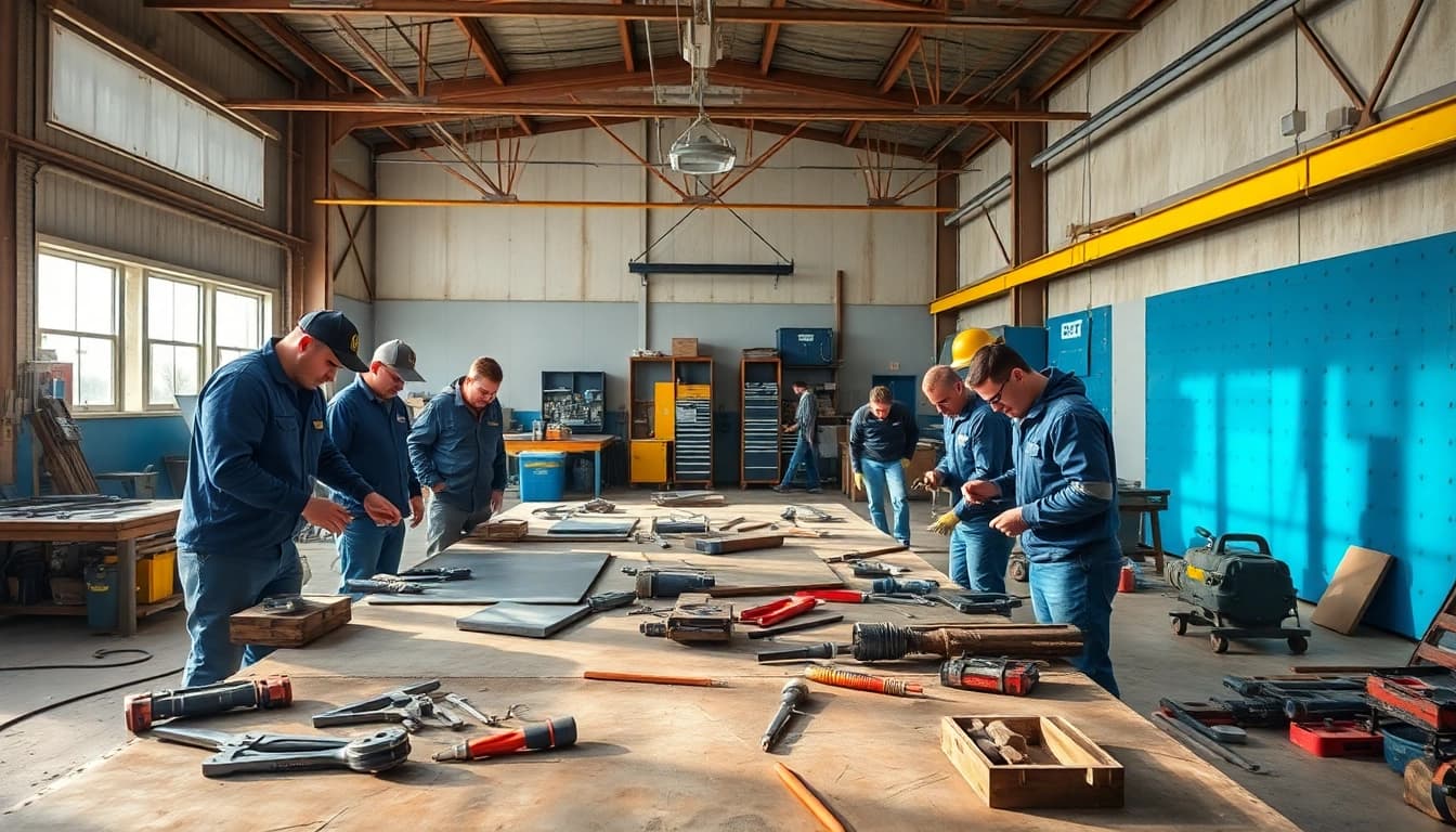 Engaging sheet metal training session with skilled instructors and learners focused on hands-on experience.