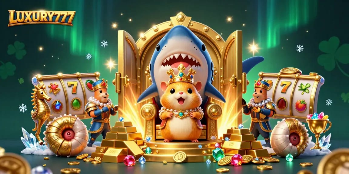 Menggunakan LUXURY777, hamster raja yang berani dikelilingi slot dan harta karun bersinar untuk pengalaman bermain luar biasa.