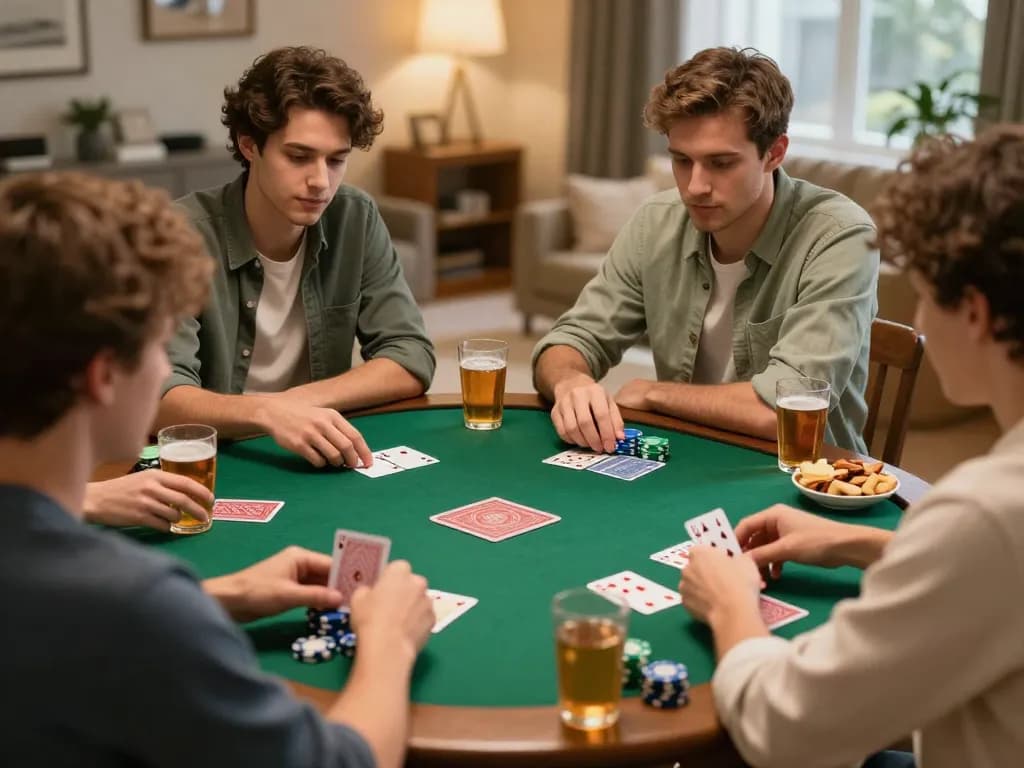 Engaging in friendly poker games with friends while playing w 88 in a cozy home environment.