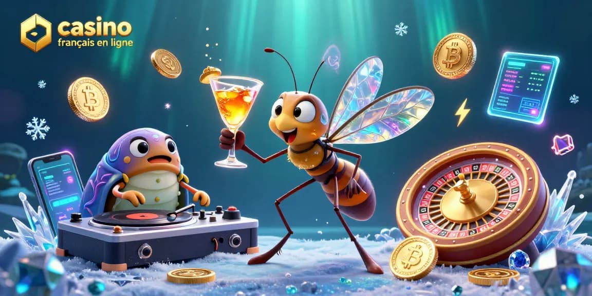 Découvrez l'univers dynamique d'un casino français en ligne avec un moustique cartoon vivant, un DJ trilobite et des éléments crypto.