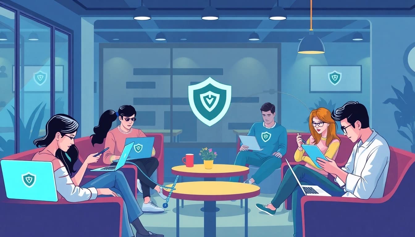 用户在舒适的咖啡馆环境中使用快连VPN,享受安全的互联网接入