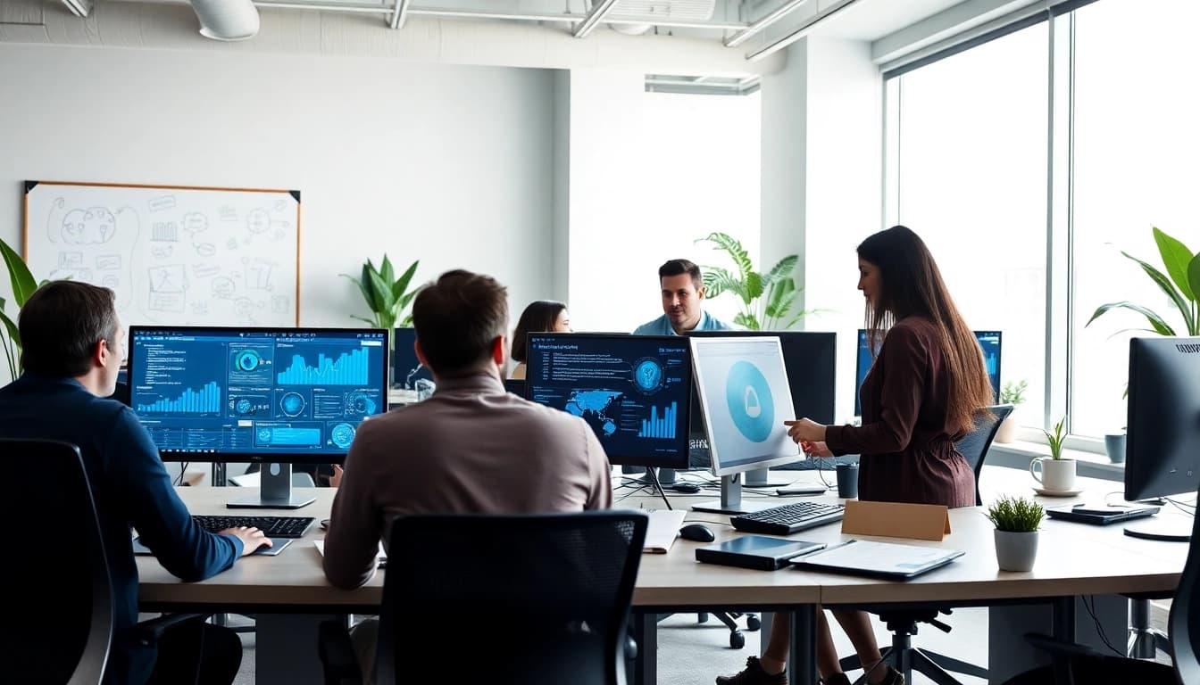 Tampa Business IT Partner collaboration in a modern office with diverse IT professionals and technology solutions.