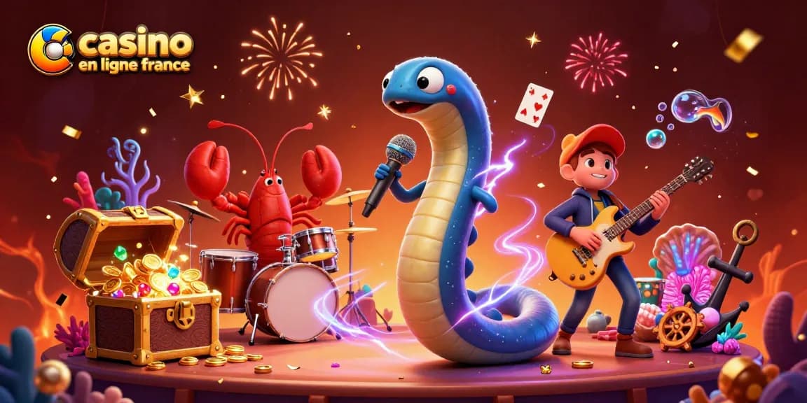 Profitez d'une scène passionnante de casino en ligne France avec un DJ anguille électrique et des animations sous-marines.