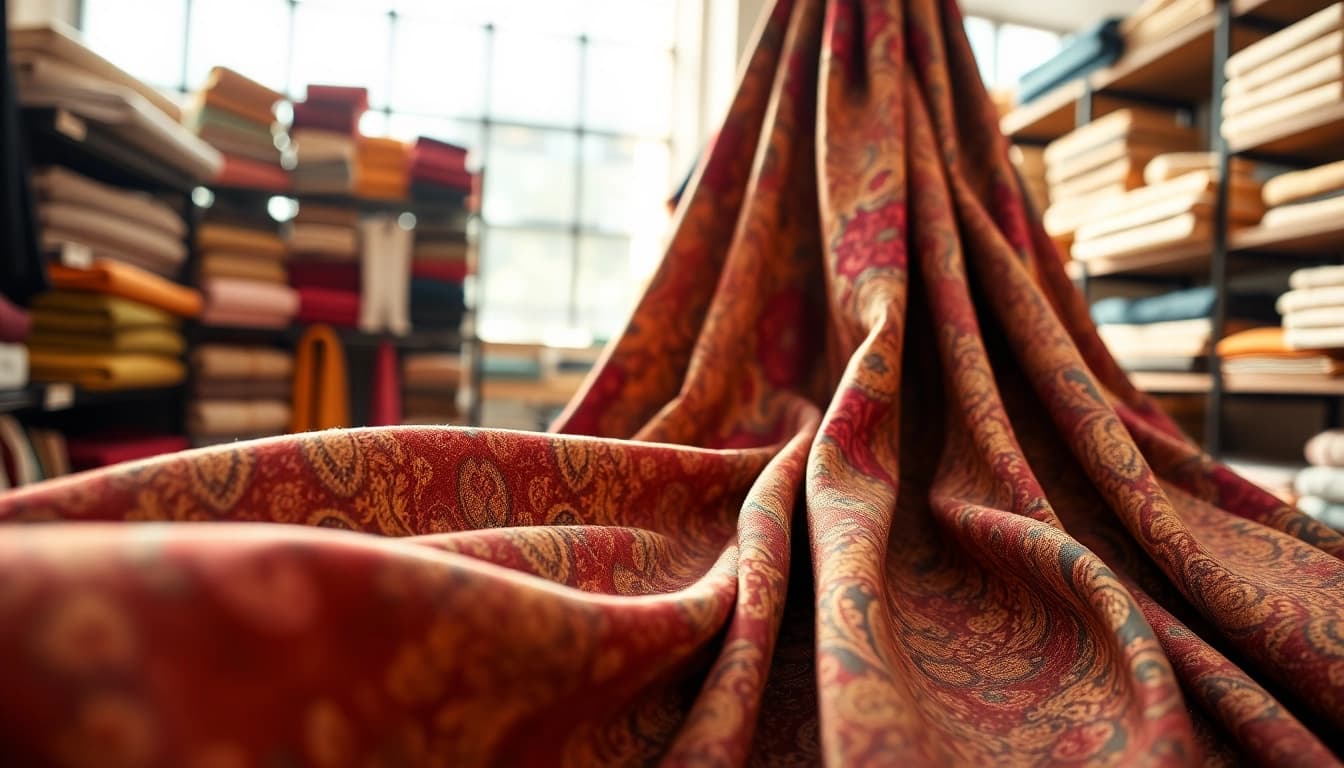 Punta di Roma stof prachtig uitgestald in een uitnodigende retailomgeving