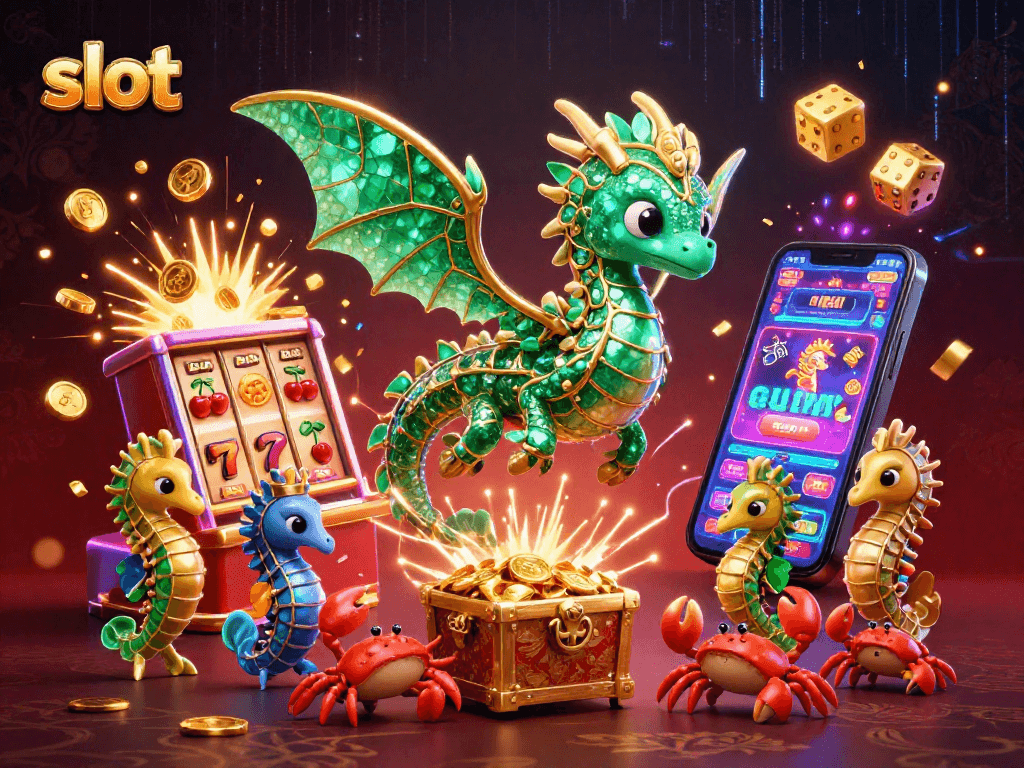 Experience thrilling slot wins with a vibrant jackpot scene featuring a sea dragon and interactive slot elements.