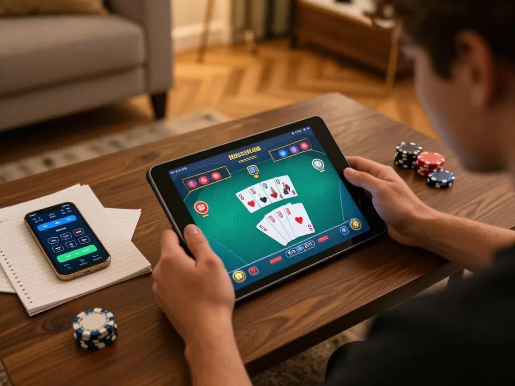 Engaging in casino senza licenza aams gameplay on a tablet in a cozy living room setting