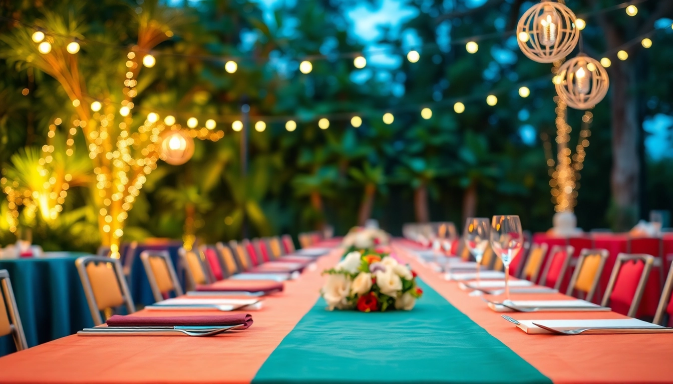 Stylish table rentals showcasing colorful decor and natural elements for events.