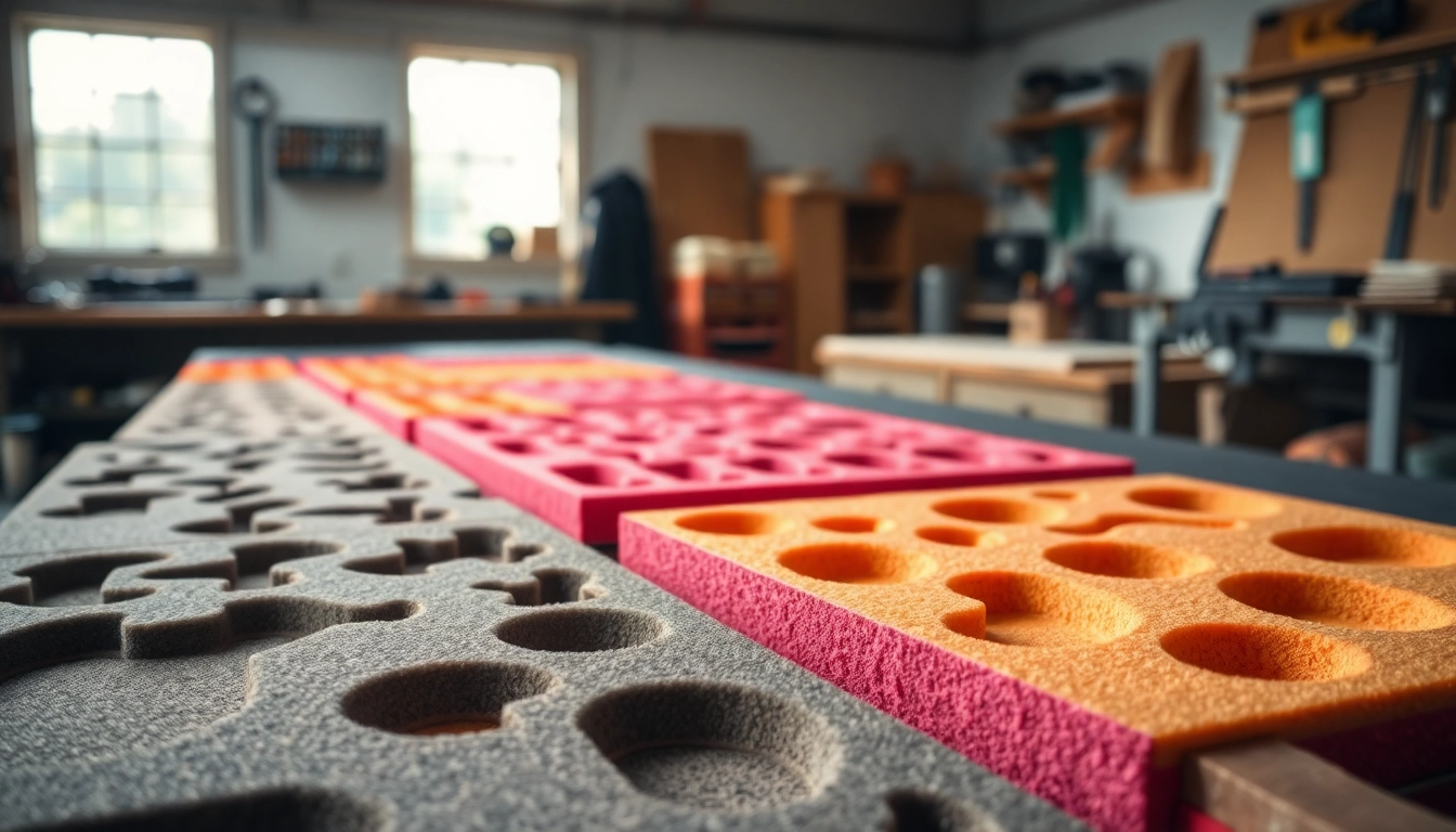 Foam for rifle case displayed in a bright workshop illustrating custom designs and precision.