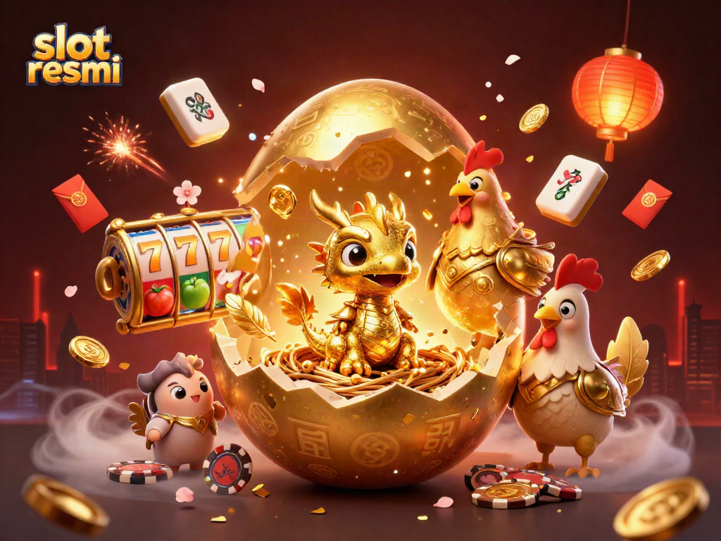 Spin the slot resmi reels with a crystalline baby dragon and golden eggs guarding poker chips.