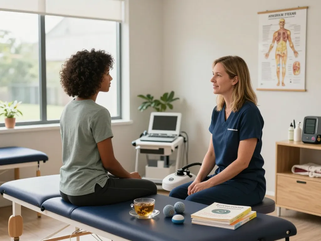 Patient receiving brain-based chiropractic care at Synaptic Chiropractic of Westbrook Maine in a warm, welcoming clinic.
