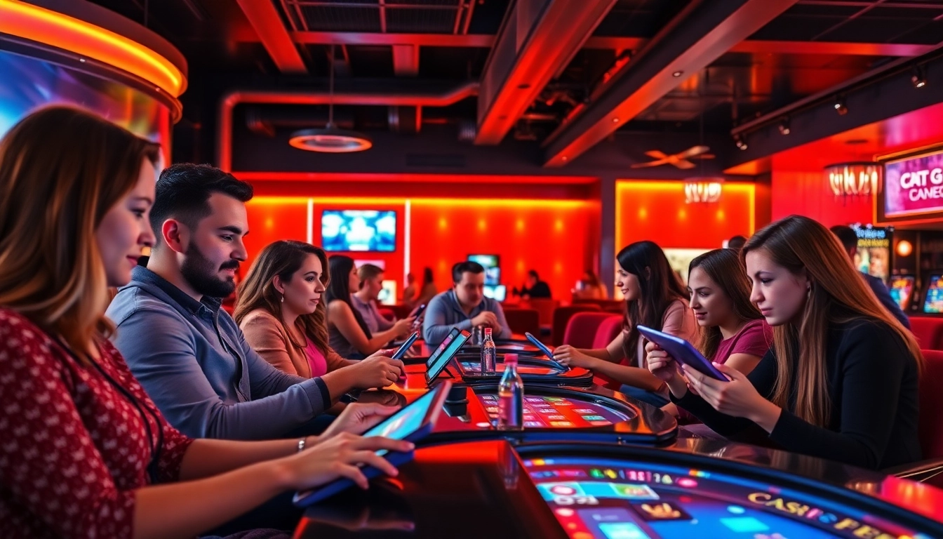 Engaged players enjoying Non Uk Casino 2025 experiences in a vibrant gaming lounge.