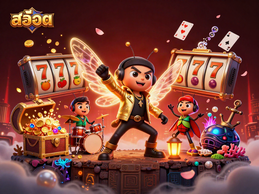 Spin the slots with excitement in this vibrant casino-themed illustration featuring สล็อต elements.