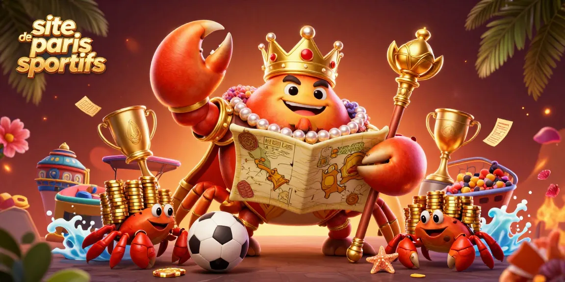Image animée incluant un crabe doré et des éléments de paris sportifs sur le site de paris sportifs.