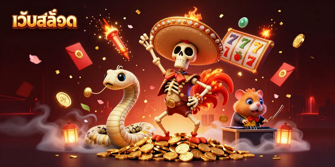 Celebrate wins with the vibrant เว็บสล็อต scene featuring dynamic slot reels and festive characters.