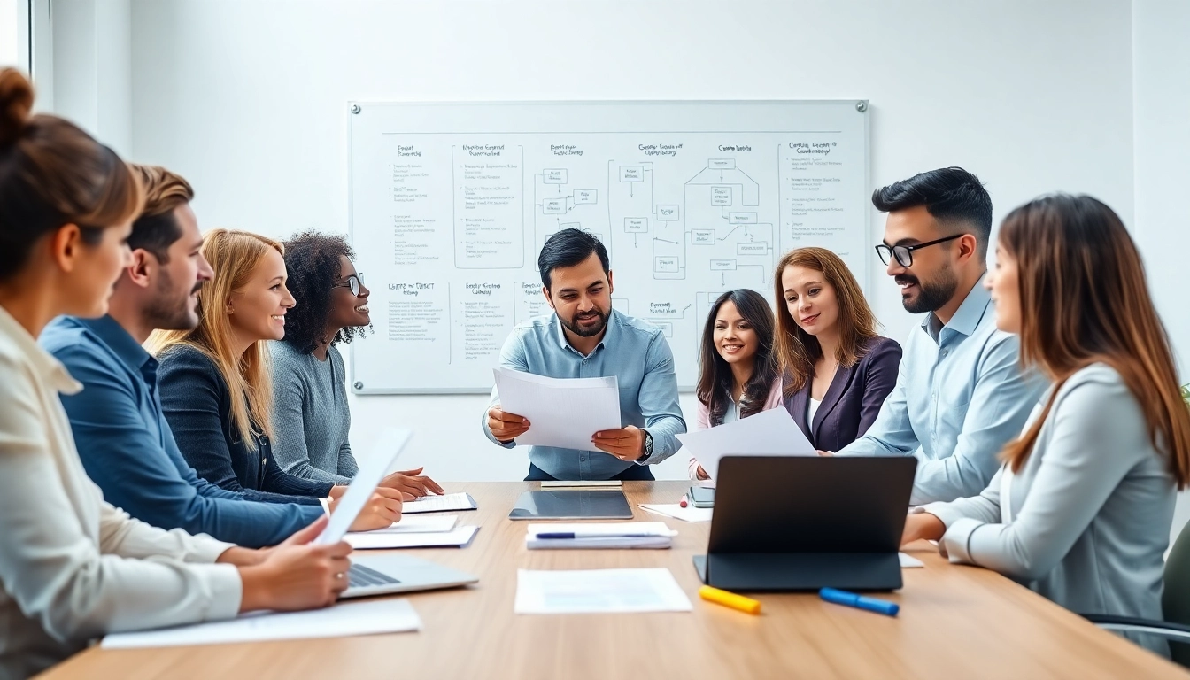Engaged team discussing Contract Management strategies in a professional office environment.