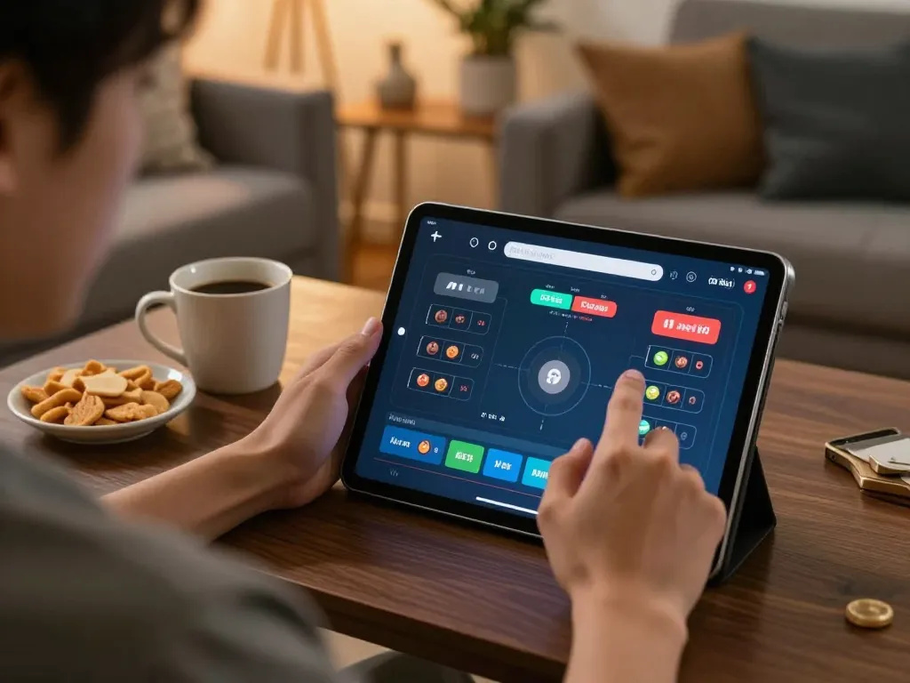 Explore the trustworthy tàixỉu online uy tín gaming experience on a tablet by an engaged player.