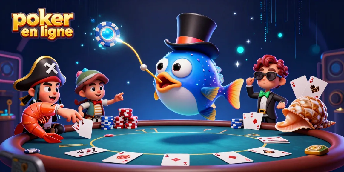 Jouez au poker en ligne avec des personnages de la mer et des éléments captivants.