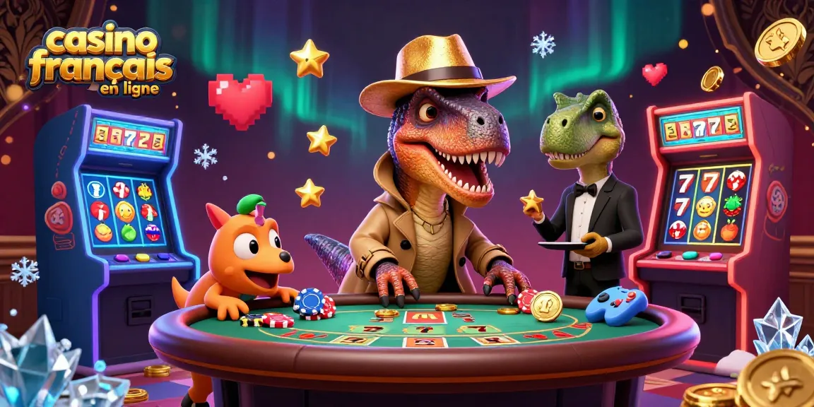 Profitez de l'expérience des jeux à "casino français en ligne" avec un vélociraptor à une table de blackjack.