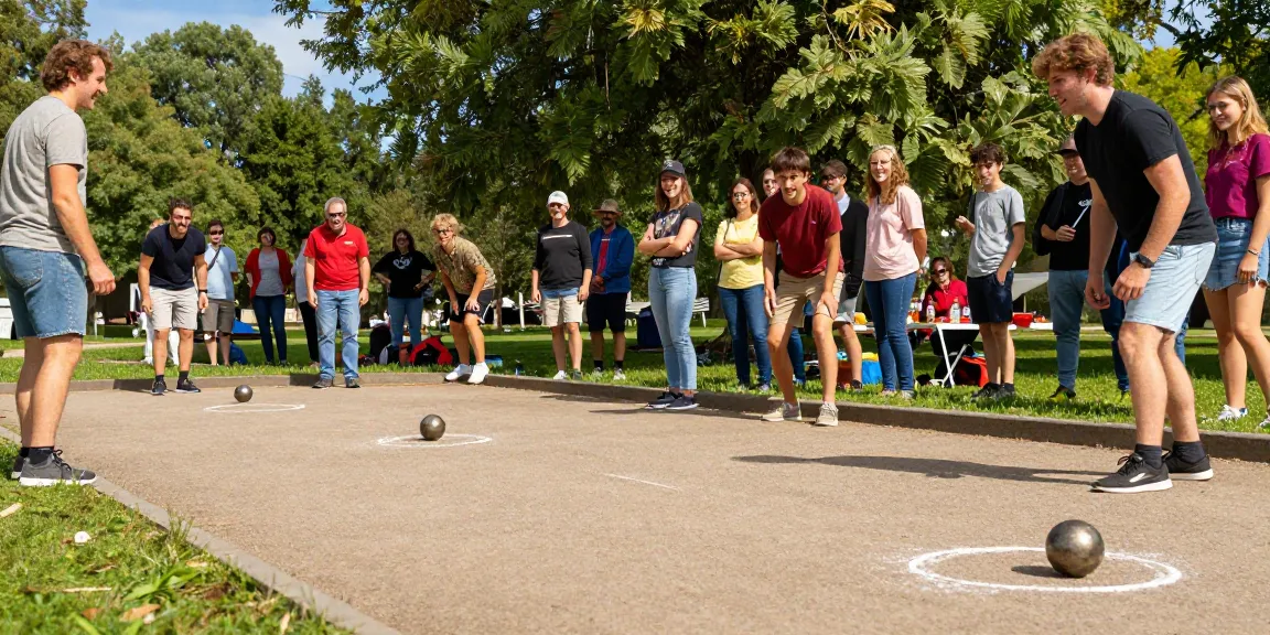 Petanque dimainkan di taman oleh sekelompok teman dengan senyuman, menggambarkan fopikotatarakan.org sebagai pusat olahraga di Tarakan.