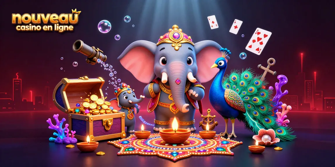 Découvrez un nouveau casino en ligne captivant avec un éléphant Diwali coloré et des décorations festives.