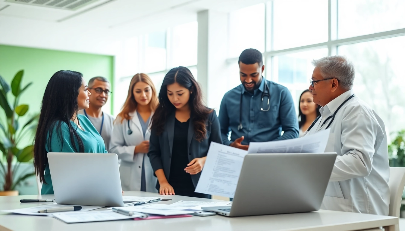 Engaging scene highlighting health discussions among healthcare professionals in a modern clinic.