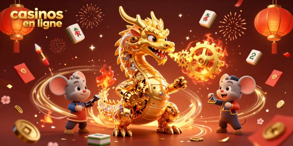 Jouez aux casinos en ligne avec des machines à sous entourées de dragons et d'effets festifs.