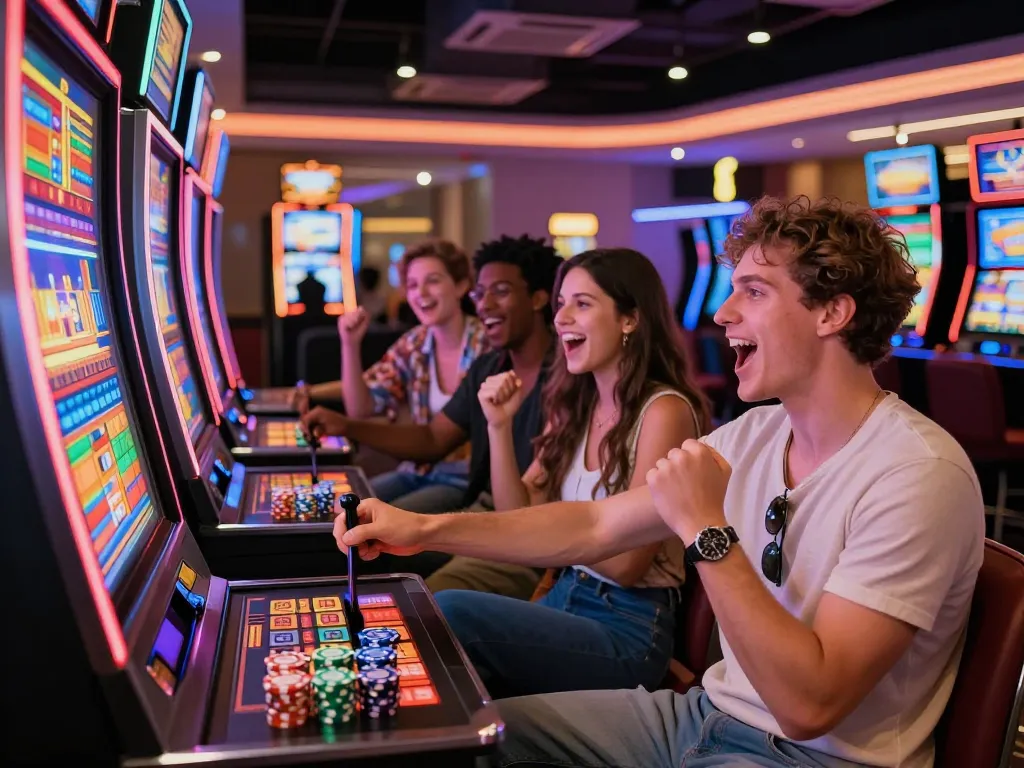 Petualangan situs slot gacor dengan teman-teman yang menikmati pengalaman bermain kasino yang hidup.