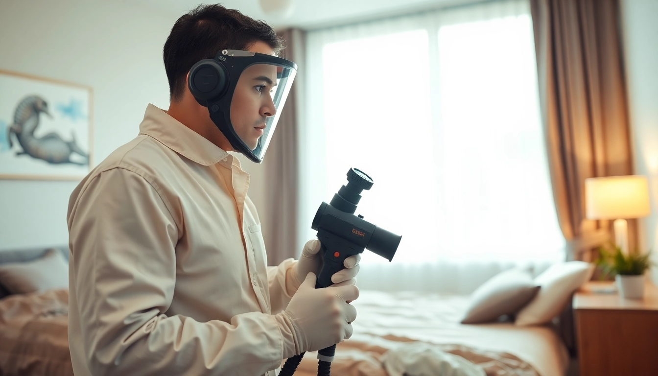 Engaging bed bug extermination near me depicted with a professional exterminator in action.