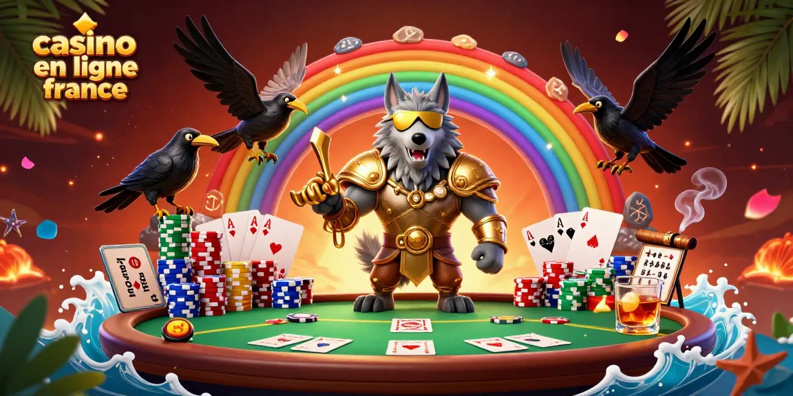 Jouez au casino en ligne France avec un loup d'Odin et des cartes au poker dans une scène immersive.