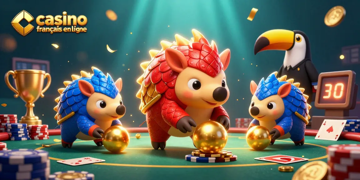 Jeux de casino en ligne captivants avec casino français en ligne illustrés par des pangolins en compétition.