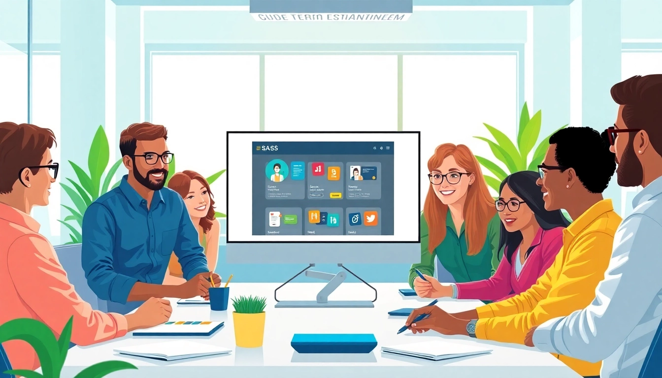 Team collaborating on enterprise assistant SaaS tools in a modern workspace.