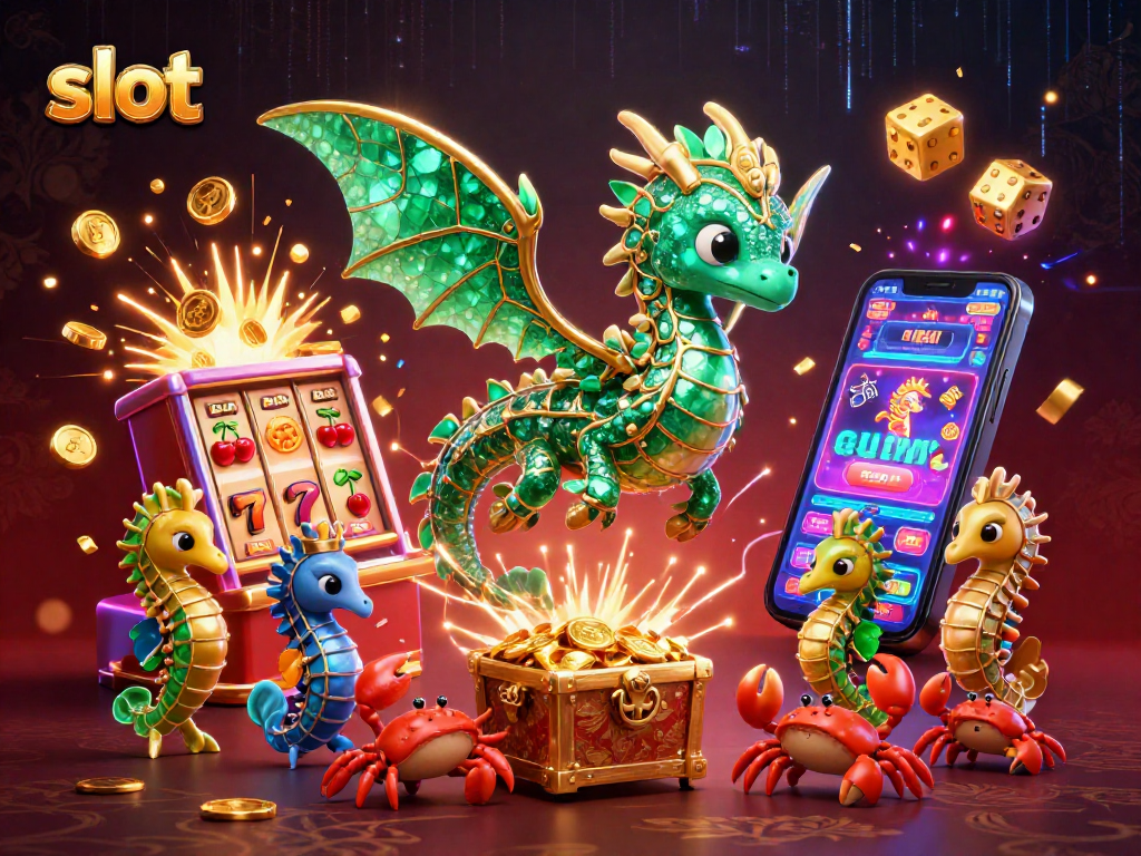 Experience thrilling slot wins with a vibrant jackpot scene featuring a sea dragon and interactive slot elements.