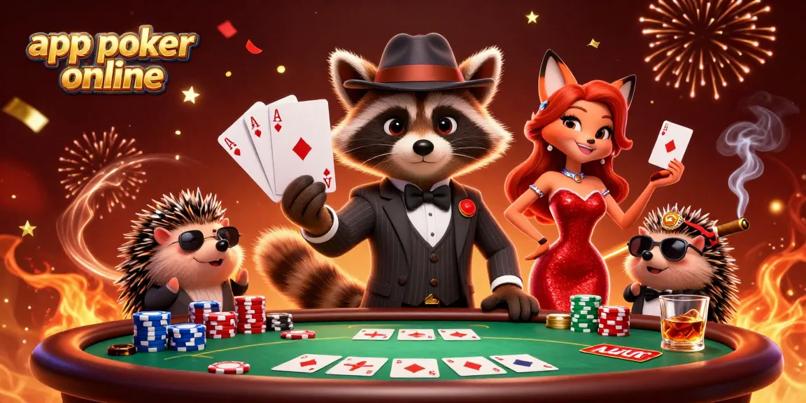 Giocando con le migliori app poker online, un procione e una volpe celebrano una vittoria.