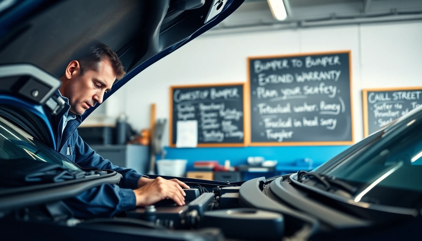 Bumper to bumper extended warranty explained in a professional automotive service center setting.
