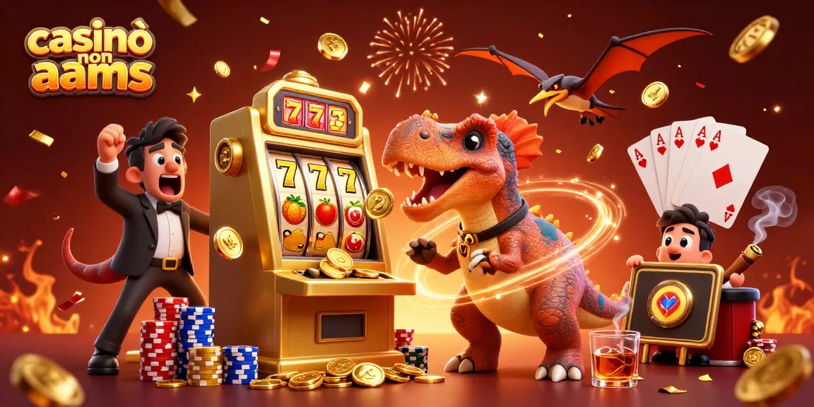 Casinò non AAMS: un pachycephalosaurus gioca al jackpot con un manager ansioso e monete volanti.