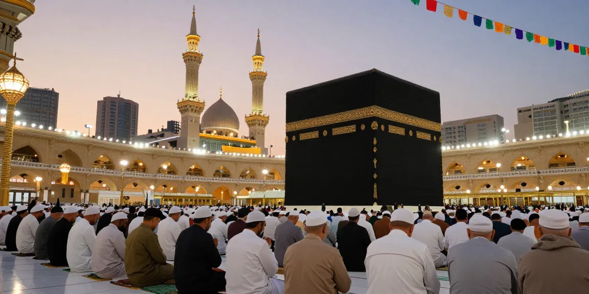 Umroh full ramadhan experience with pilgrims at the Kaaba and lantern-adorned streets, inspiring travel guide.