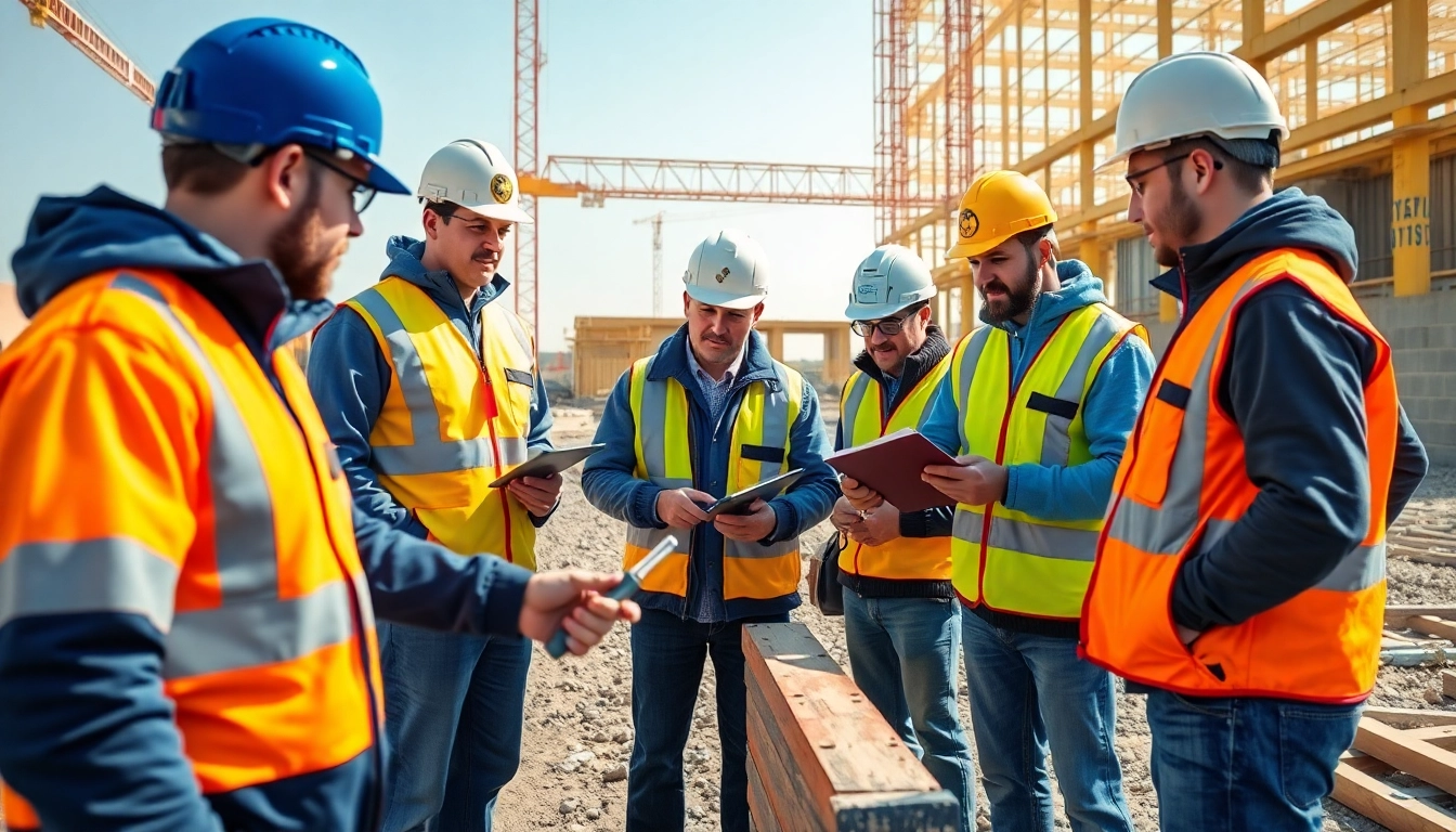 Trainees engaging in construction training programs at a vibrant job site.