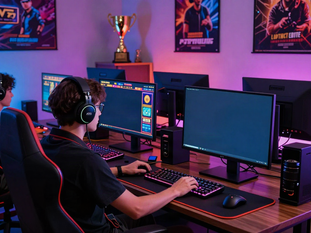 Gamer menikmati pengalaman bermain slot777 dengan layar cerah dan suasana gaming yang menarik.