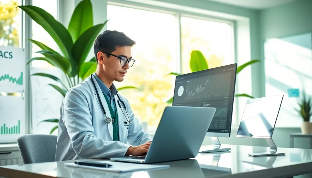 Enhance health with a dedicated provider examining patient data in a bright clinic.