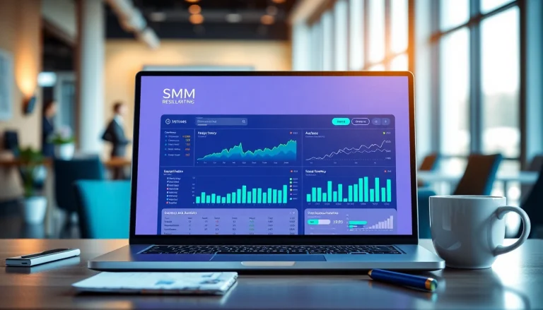Monitor showing an active smm reseller panel with analytics in a modern workspace.