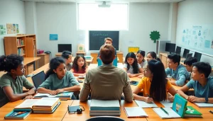 Engaged students participating in collaborative learning activities emphasizing Education.