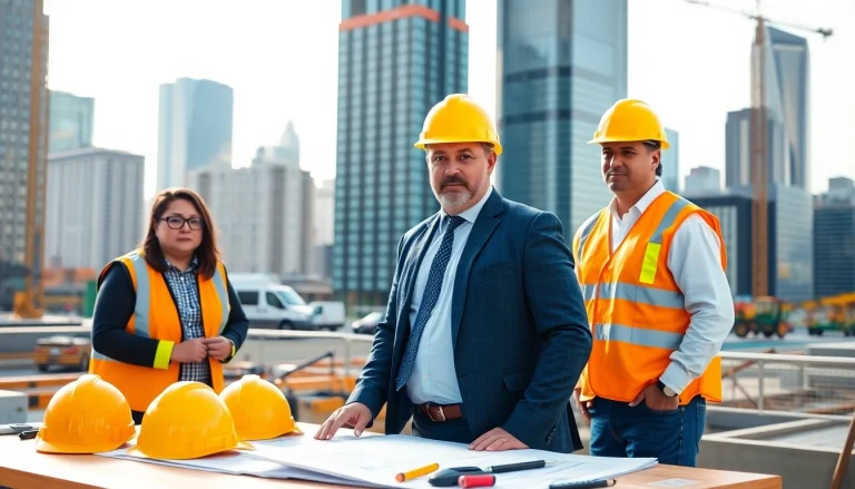 Manhattan Construction Manager demonstrating project oversight on construction site with teamwork elements.